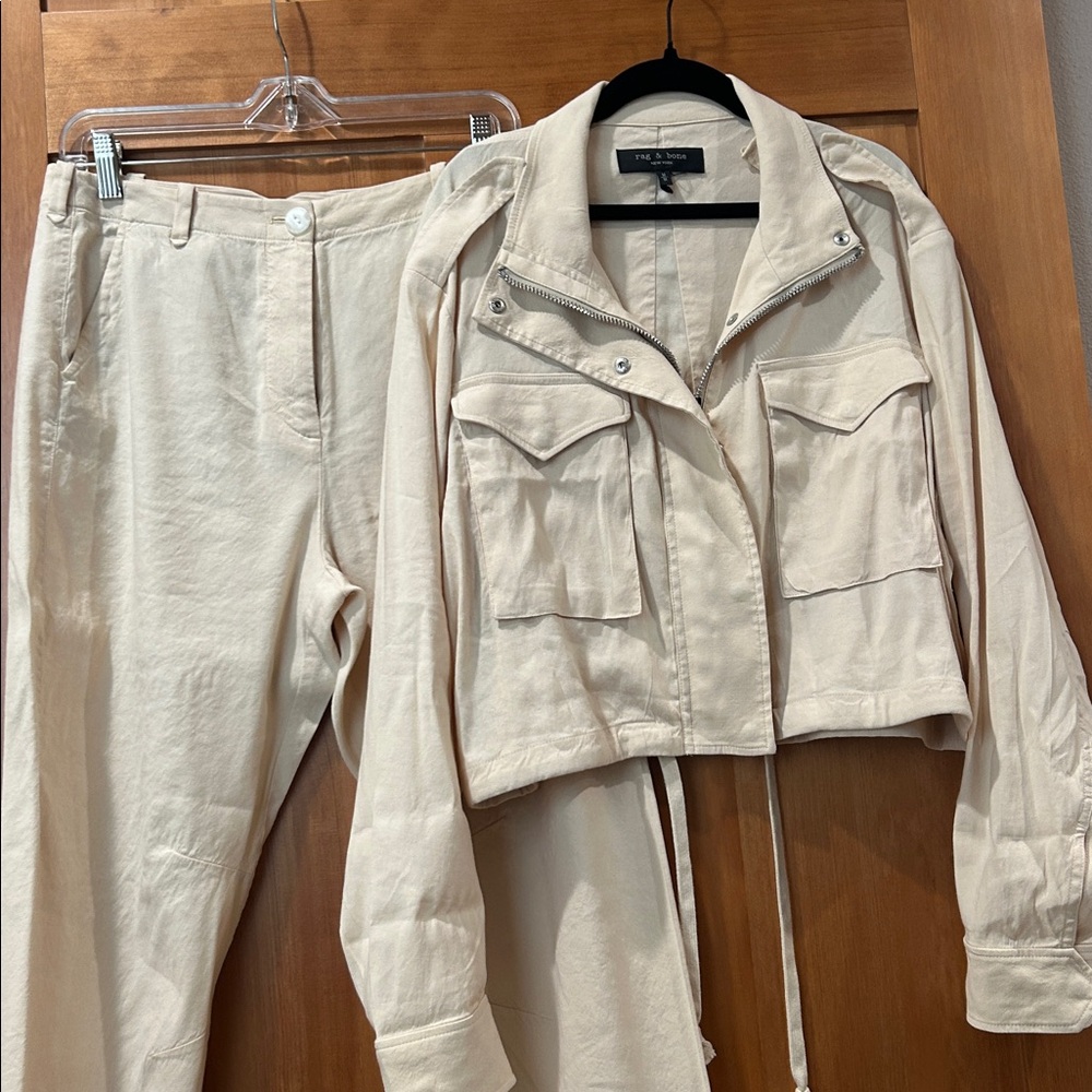 Rag and Bone Linen Tan Cropped Jacket and Pants Set